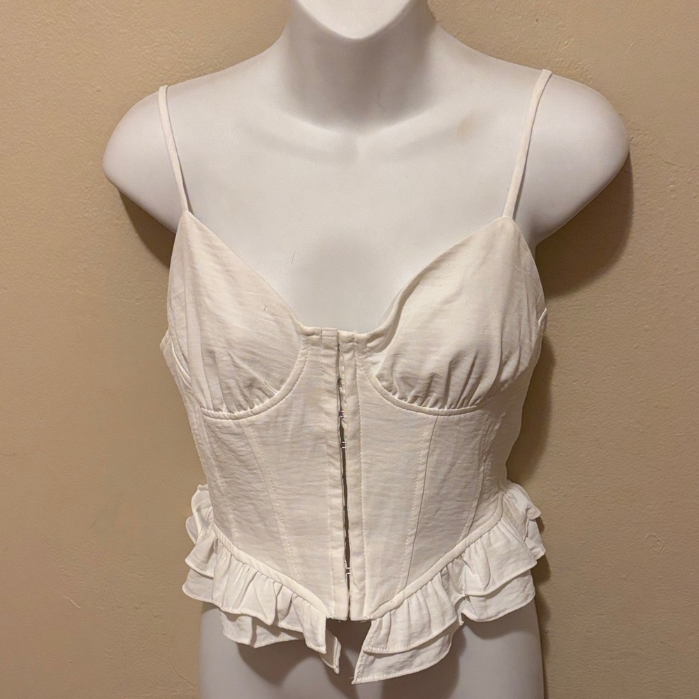 One Clothing Cream Ruffled Corset Top